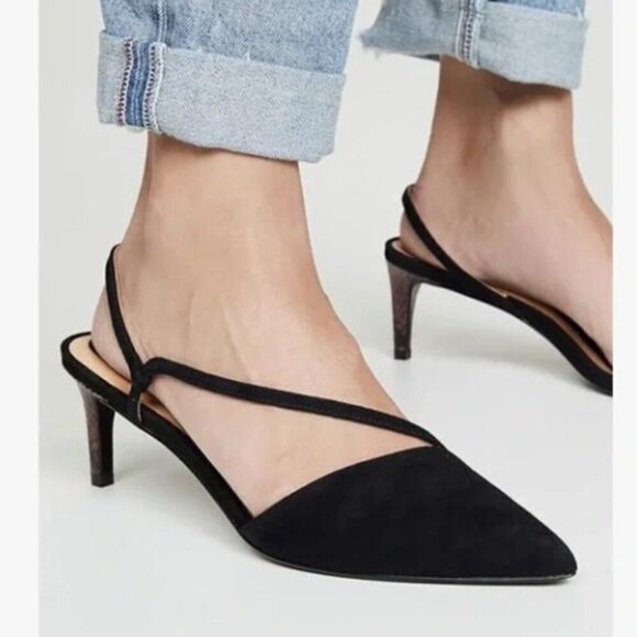 Joie Reno Black Suede Heels Slingbacks 36.5 US 6.5 snakeskin heel New - Picture 1 of 9